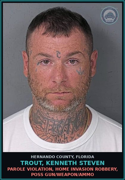 CCW arrest card for TROUT, KENNETH STEVEN in Hernando County: PAROLE VIOLATION