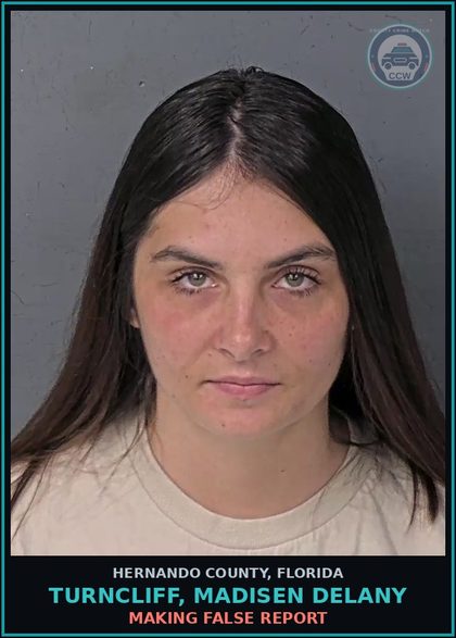 CCW arrest card for TURNCLIFF, MADISEN DELANY in Hernando County: MAKING FALSE REPORT