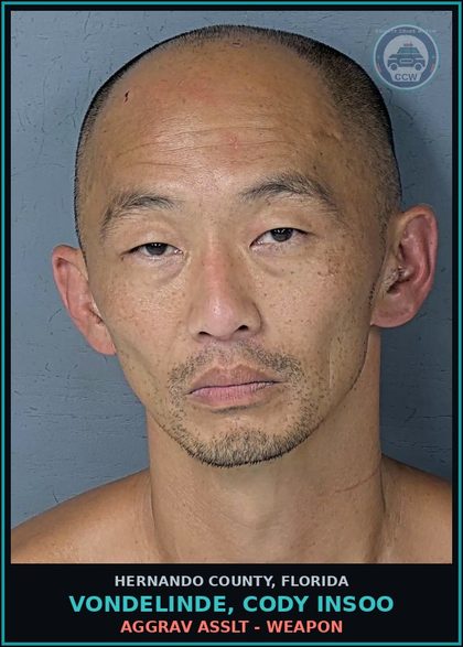 CCW arrest card for VONDELINDE, CODY INSOO in Hernando County: AGGRAV ASSLT - WEAPON