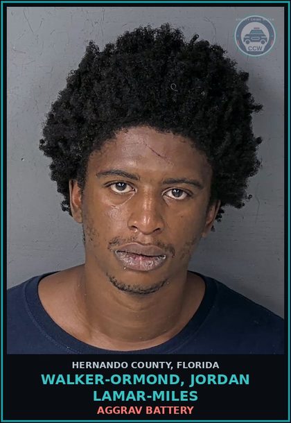 CCW arrest card for WALKER-ORMOND, JORDAN LAMAR-MILES in Hernando County: AGGRAV BATTERY
