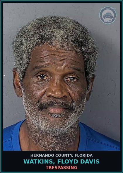 CCW arrest card for WATKINS, FLOYD DAVIS in Hernando County: TRESPASSING