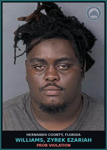 CCW arrest card for WILLIAMS, ZYREK EZARIAH in Hernando County: PROB VIOLATION