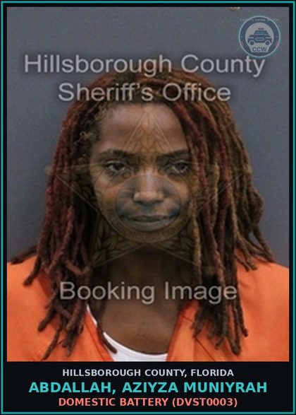 CCW arrest card for ABDALLAH, AZIYZA MUNIYRAH in Hillsborough County: DOMESTIC BATTERY (DVST0003)