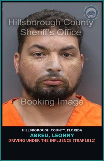 CCW arrest card for ABREU, LEONNY in Hillsborough County: DRIVING UNDER THE INFLUENCE (TRAF1012)