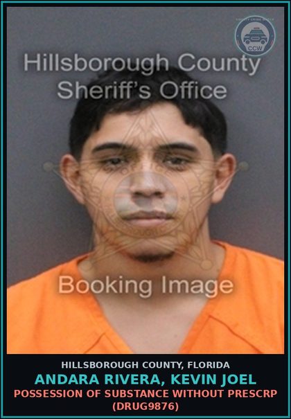CCW arrest card for ANDARA RIVERA, KEVIN JOEL in Hillsborough County: POSSESSION OF DRUG WITHOUT PRESCRIPTION (DRUG9876)