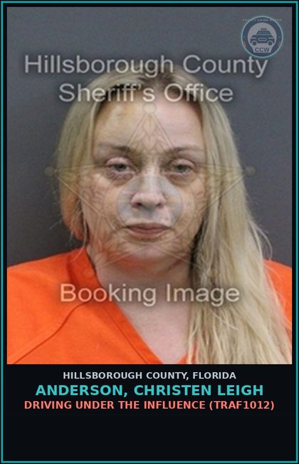CCW arrest card for ANDERSON, CHRISTEN LEIGH in Hillsborough County: DRIVING UNDER THE INFLUENCE (TRAF1012)