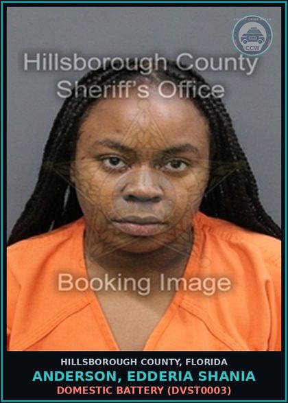CCW arrest card for ANDERSON, EDDERIA SHANIA in Hillsborough County: DOMESTIC BATTERY (DVST0003)