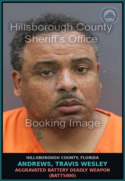 CCW arrest card for ANDREWS, TRAVIS WESLEY in Hillsborough County: RESISTING OFFICER WITHOUT VIOLENCE (COPS1001)