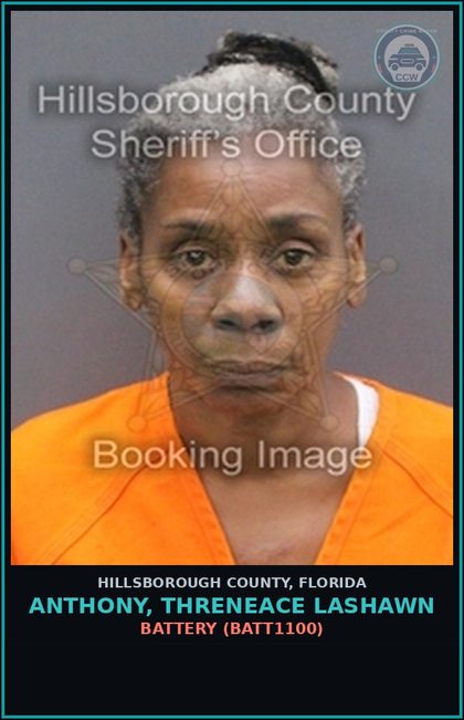 CCW arrest card for ANTHONY, THRENEACE LASHAWN in Hillsborough County: BATTERY (BATT1100)
