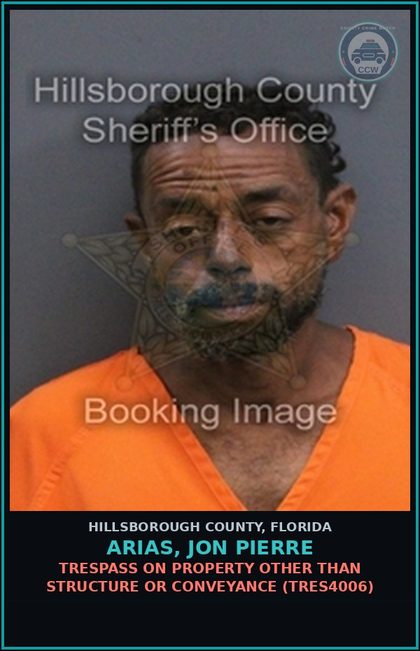 CCW arrest card for ARIAS, JON PIERRE in Hillsborough County: TRESPASS ON PROPERTY OTHER THAN STRUCTURE OR CONVEYANCE (TRES4006)