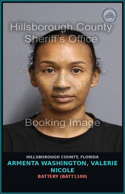 CCW arrest card for ARMENTA WASHINGTON, VALERIE NICOLE in Hillsborough County: BATTERY (BATT1100)