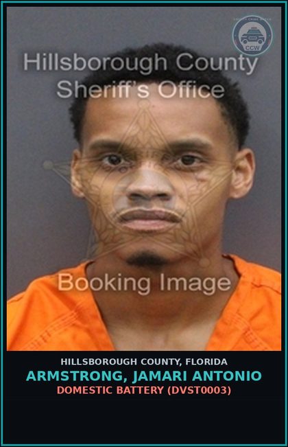 CCW arrest card for ARMSTRONG, JAMARI ANTONIO in Hillsborough County: DOMESTIC BATTERY (DVST0003)