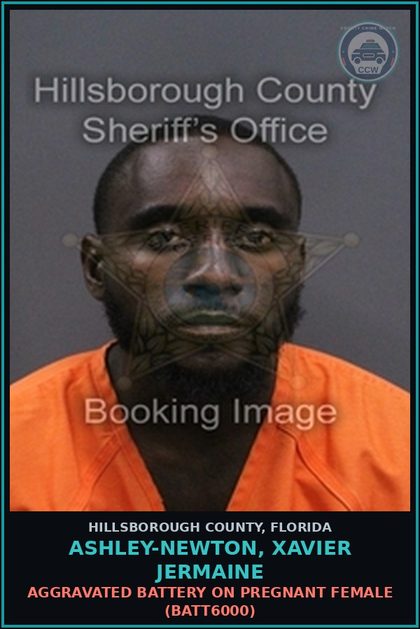 CCW arrest card for ASHLEY-NEWTON, XAVIER JERMAINE in Hillsborough County: AGGRAVATED BATTERY ON PREGNANT FEMALE (BATT6000)