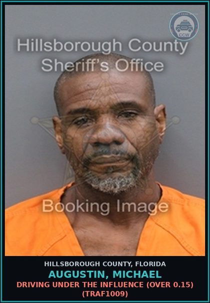 CCW arrest card for AUGUSTIN, MICHAEL in Hillsborough County: DRIVING UNDER THE INFLUENCE (OVER 0.15) (TRAF1009)