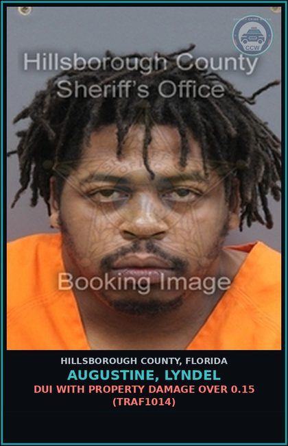 CCW arrest card for AUGUSTINE, LYNDEL in Hillsborough County: DUI WITH PROPERTY DAMAGE OVER 0.15 (TRAF1014)