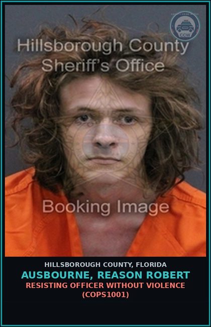 CCW arrest card for AUSBOURNE, REASON ROBERT in Hillsborough County: RESISTING OFFICER WITHOUT VIOLENCE (COPS1001)