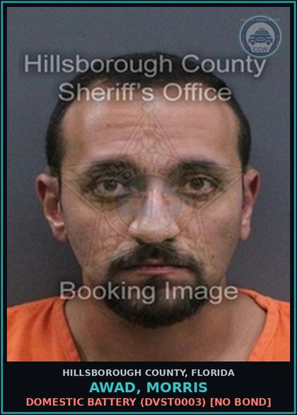 CCW arrest card for AWAD, MORRIS in Hillsborough County: DOMESTIC BATTERY (DVST0003) [NO BOND]