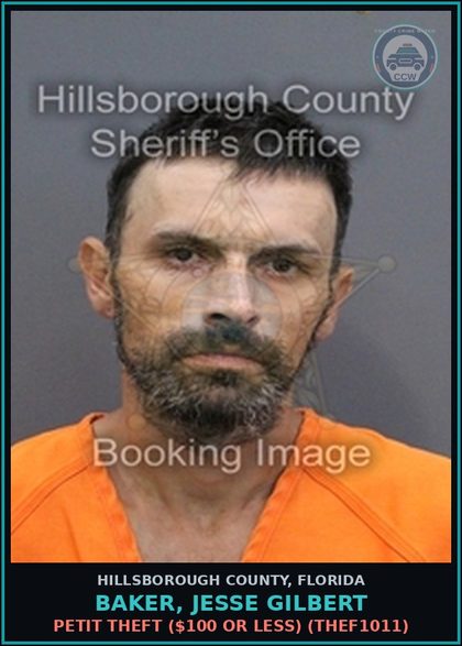 CCW arrest card for BAKER, JESSE GILBERT in Hillsborough County: TRESPASS IN OCCUPIED STRUCTURE OR CONVEYANCE (TRES2000)