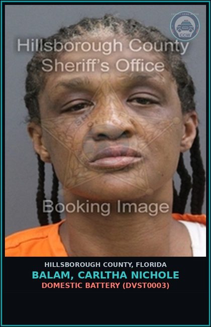 CCW arrest card for BALAM, CARLTHA NICHOLE in Hillsborough County: DOMESTIC BATTERY (DVST0003)