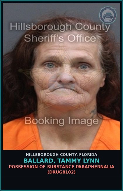 CCW arrest card for BALLARD, TAMMY LYNN in Hillsborough County: POSSESSION OF DRUG PARAPHERNALIA (DRUG8102)