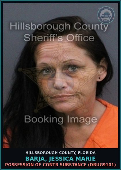 CCW arrest card for BARJA, JESSICA MARIE in Hillsborough County: POSSESSION OF contr substance (DRUG9101)