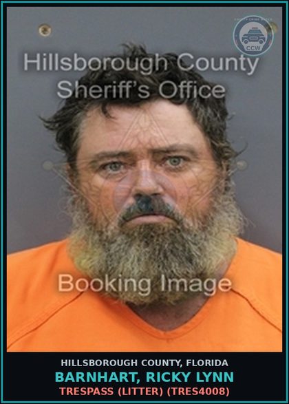 CCW arrest card for BARNHART, RICKY LYNN in Hillsborough County: TRESPASS (LITTER) (TRES4008)