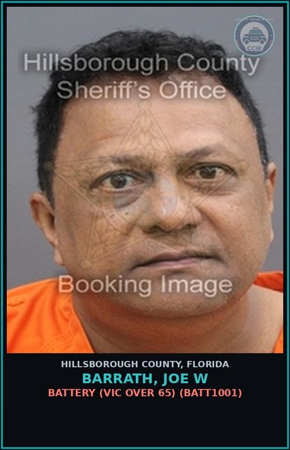 CCW arrest card for BARRATH, JOE W in Hillsborough County: BATTERY (VICTIM OVER 65) (BATT1001)