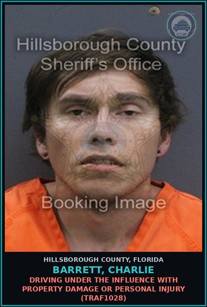 CCW arrest card for BARRETT, CHARLIE in Hillsborough County: DRIVING UNDER THE INFLUENCE WITH PROPERTY DAMAGE OR PERSONAL INJURY (TRAF1028)