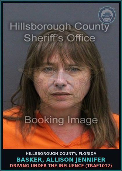 CCW arrest card for BASKER, ALLISON JENNIFER in Hillsborough County: DRIVING UNDER THE INFLUENCE (TRAF1012)