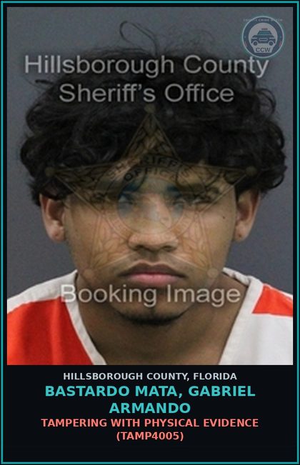 CCW arrest card for BASTARDO MATA, GABRIEL ARMANDO in Hillsborough County: TAMPERING WITH PHYSICAL EVIDENCE (TAMP4005)