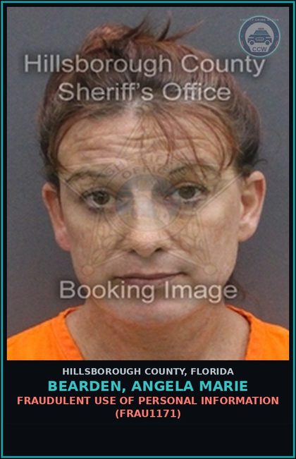 CCW arrest card for BEARDEN, ANGELA MARIE in Hillsborough County: FRAUDULENT USE OF PERSONAL INFORMATION (FRAU1171)
