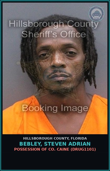 CCW arrest card for BEBLEY, STEVEN ADRIAN in Hillsborough County: POSSESSION OF COCAINE (DRUG1101)