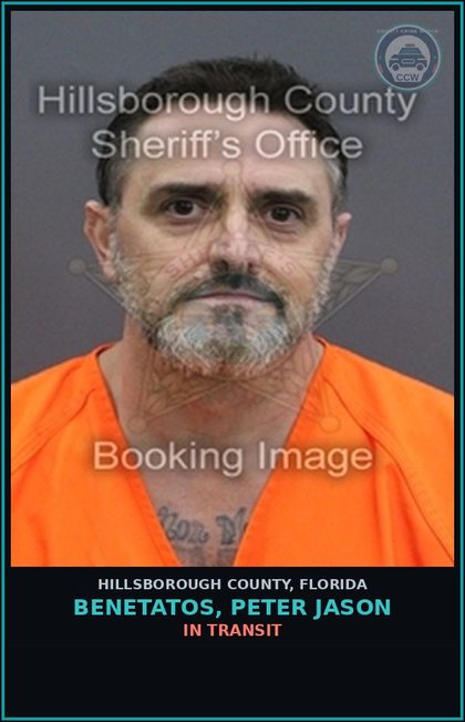 CCW arrest card for BENETATOS, PETER JASON in Hillsborough County: In Transit