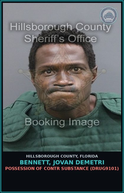CCW arrest card for BENNETT, JOVAN DEMETRI in Hillsborough County: RESISTING OFFICER WITHOUT VIOLENCE (COPS1001)