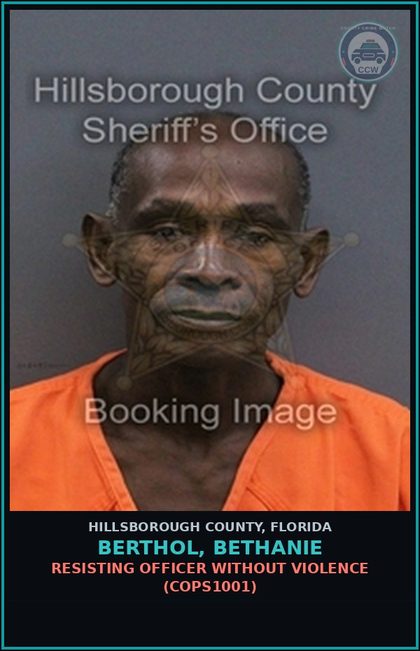 CCW arrest card for BERTHOL, BETHANIE in Hillsborough County: RESISTING OFFICER WITHOUT VIOLENCE (COPS1001)