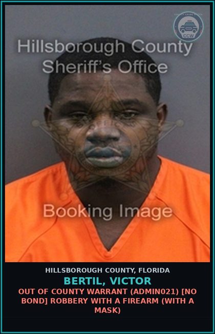 CCW arrest card for BERTIL, VICTOR in Hillsborough County: FAILURE TO PAY chld SUPPORT (CIVIL ORDER FOR ARREST) (ADMIN026) CONTEMPT OF COURT FTP chld SUPPORT