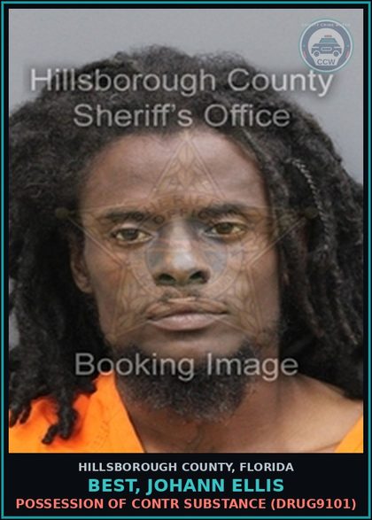 CCW arrest card for BEST, JOHANN ELLIS in Hillsborough County: RESISTING OFFICER WITH VIOLENCE (COPS2005) [NO BOND]