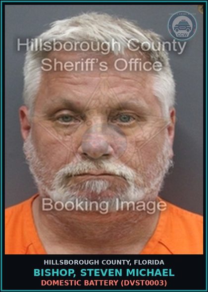 CCW arrest card for BISHOP, STEVEN MICHAEL in Hillsborough County: DOMESTIC BATTERY (DVST0003)