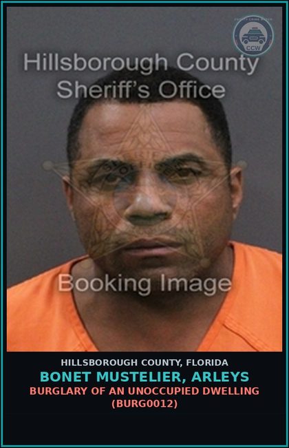 CCW arrest card for BONET MUSTELIER, ARLEYS in Hillsborough County: BURGLARY OF AN UNOCCUPIED DWELLING (BURG0012)