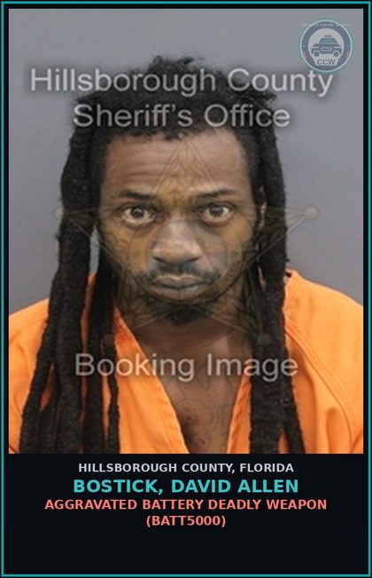CCW arrest card for BOSTICK, DAVID ALLEN in Hillsborough County: AGGRAVATED BATTERY DEADLY WEAPON (BATT5000)
