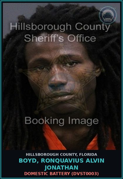 CCW arrest card for BOYD, RONQUAVIUS ALVIN JONATHAN in Hillsborough County: DOMESTIC BATTERY (DVST0003)
