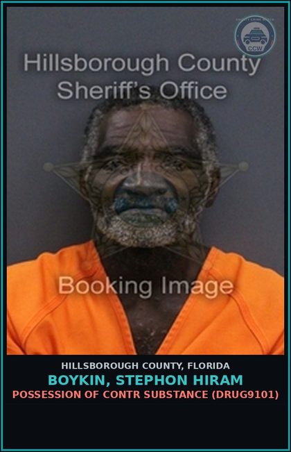 CCW arrest card for BOYKIN, STEPHON HIRAM in Hillsborough County: POSSESSION OF contr substance (DRUG9101)