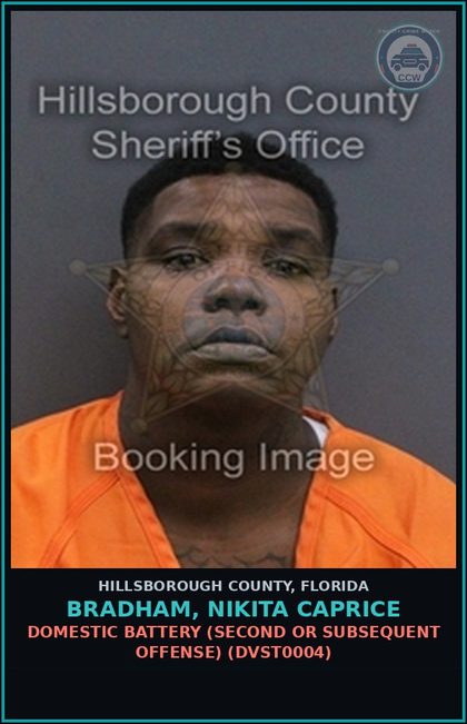 CCW arrest card for BRADHAM, NIKITA CAPRICE in Hillsborough County: DOMESTIC BATTERY (SECOND OR SUBSEQUENT OFFENSE) (DVST0004)