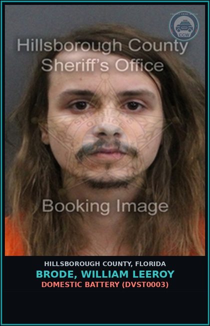 CCW arrest card for BRODE, WILLIAM LEEROY in Hillsborough County: DOMESTIC BATTERY (DVST0003)