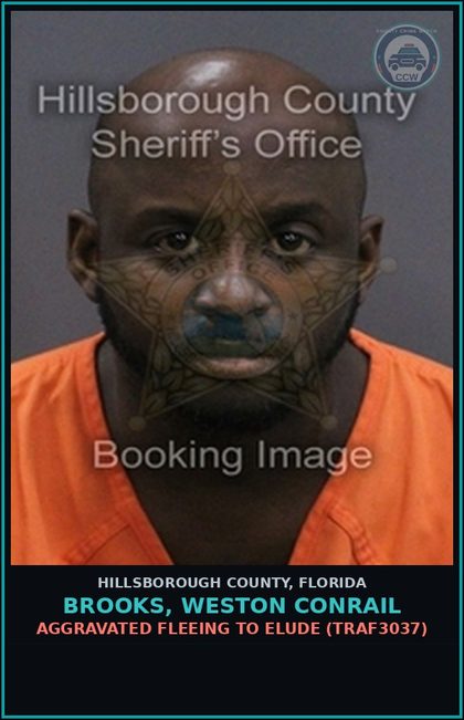 CCW arrest card for BROOKS, WESTON CONRAIL in Hillsborough County: AGGRAVATED FLEEING TO ELUDE (TRAF3037)