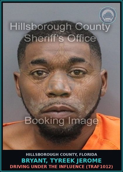 CCW arrest card for BRYANT, TYREEK JEROME in Hillsborough County: DRIVING UNDER THE INFLUENCE (TRAF1012)