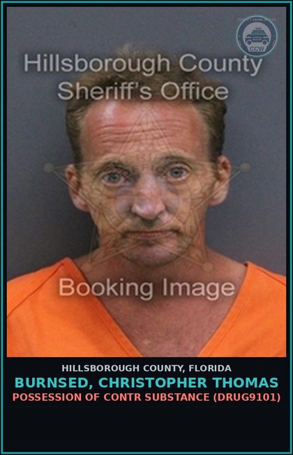 CCW arrest card for BURNSED, CHRISTOPHER THOMAS in Hillsborough County: POSSESSION OF contr substance (DRUG9101)