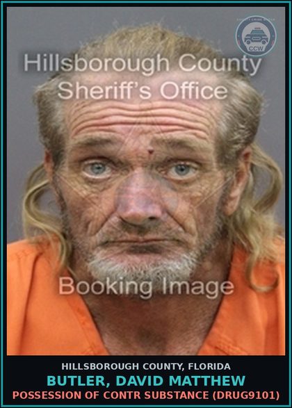 CCW arrest card for BUTLER, DAVID MATTHEW in Hillsborough County: POSSESSION OF contr substance (DRUG9101)