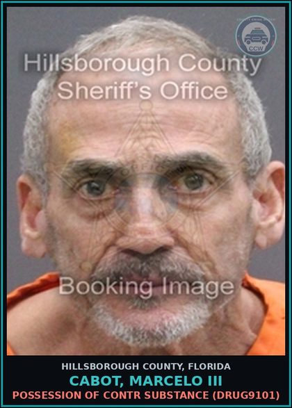 CCW arrest card for CABOT, MARCELO III in Hillsborough County: POSSESSION OF contr substance (DRUG9101)