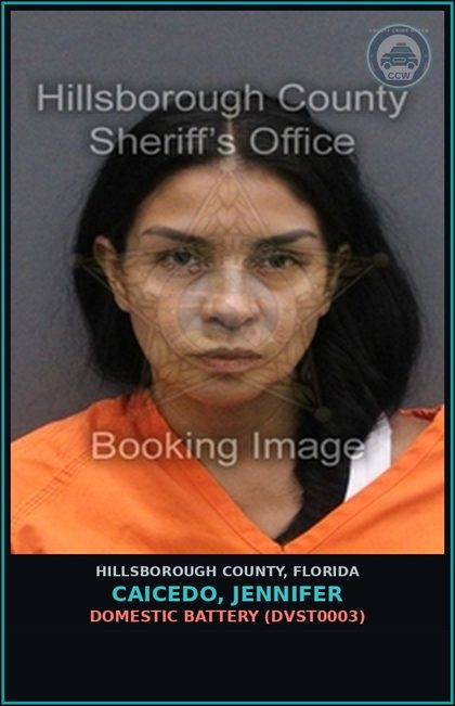 CCW arrest card for CAICEDO, JENNIFER in Hillsborough County: DOMESTIC BATTERY (DVST0003)
